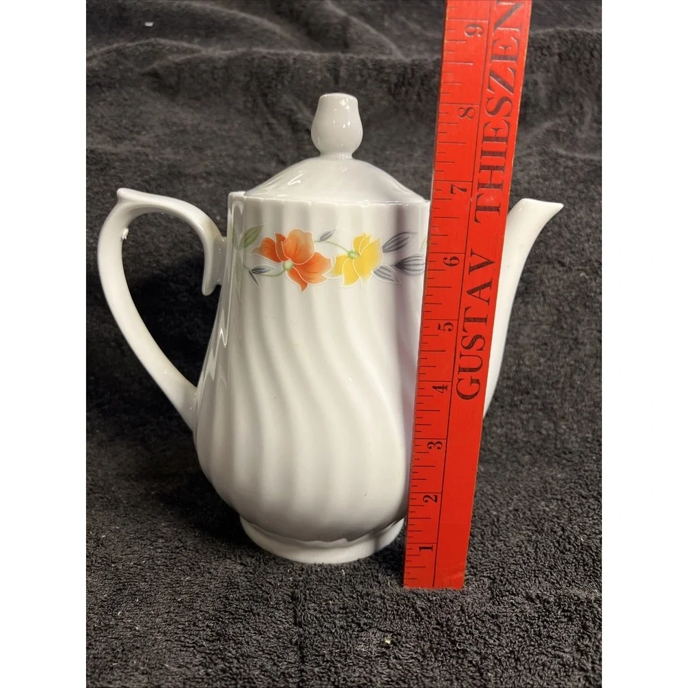 Yolanda by Lynn's China Discontinued  Tall Tea Pot Floral Yellow Orange